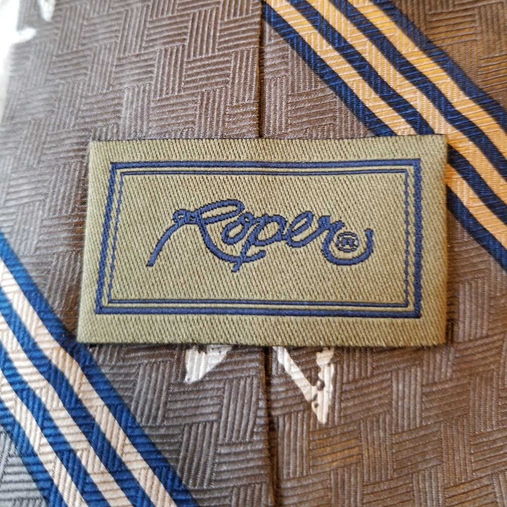 Roper Men's Tie 100% Silk Black Bronze - Picture 4 of 6